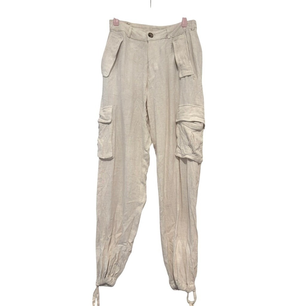 Naked Wardrobe oversized XS beige linen blend cargo pants jogger bottom KK